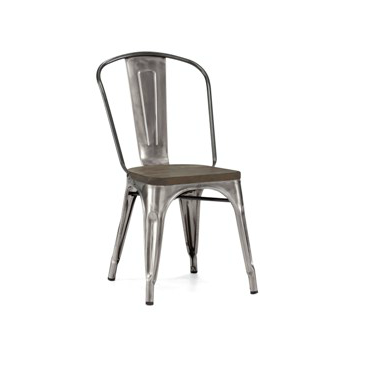 Custom Gun Metal Wood Seat Tolix Chair