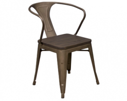 Old Rusty Gun Metal Finish Tolix Arm Chair Wood Seat