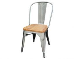 Galvanized Silver Tolix Chair With Natural Wood Seat