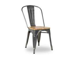 Medium Gun Metal Grey Natural Wood Seat Tolix Chair 3