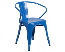 Cobalt Blue Galvanized Tolix Arm Chair In-Outdoor