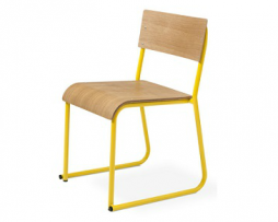 Eloisa Natural Oak Bent Ply Yellow Metal Tube Frame Chair