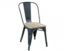 Black Weathered Finish Tolix Chair Natural Wood Seat